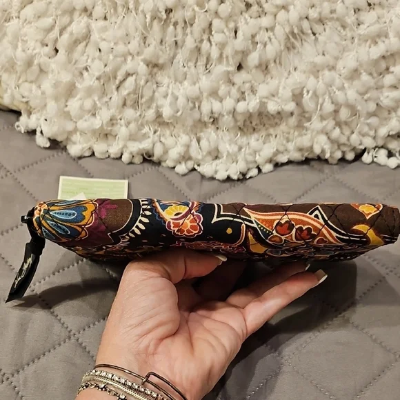 Vera Bradley Kensington Zip Around Paisley Quilted Wallet - Black, Brown, Orange - Picture 10 of 16